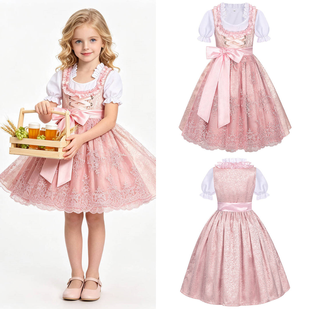 Damen nan traditionelles Kinderdirndl mit bestickter Schürze und Rüschenbluse Echo Archiv