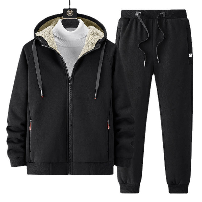 Herren fleecegefüttertes Freizeit-Jogginganzug-Set mit Kapuzenjacke und konisch geschnittener Jogginghose Echoarchiv