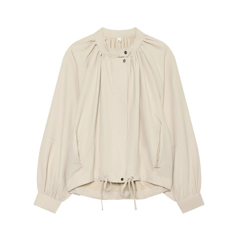 Damen Leichte Blouson-Jacke mit gerafftem Stehkragen, Ballonärmeln und Tunnelzug Echo Archiv