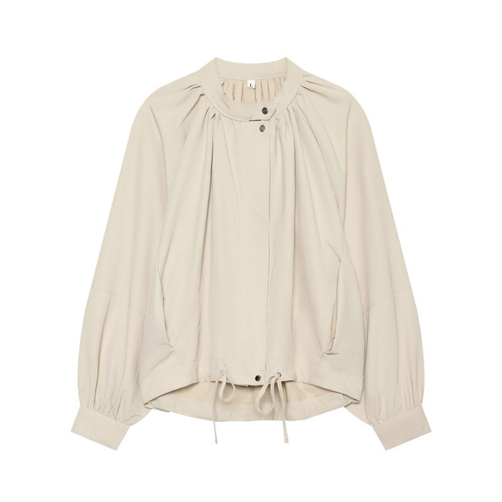 Damen Leichte Blouson-Jacke mit gerafftem Stehkragen, Ballonärmeln und Tunnelzug Echo Archiv