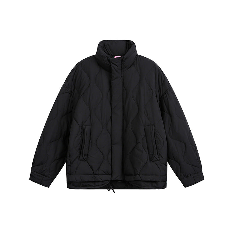 Damen Oversize gesteppte Jacke mit Stehkragen, Wellensteppung und Tunnelzug Echoarchiv