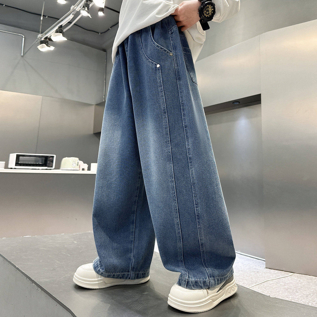 Damen lässige weite Denim-Hosen mit hohem Bund Echo Archiv