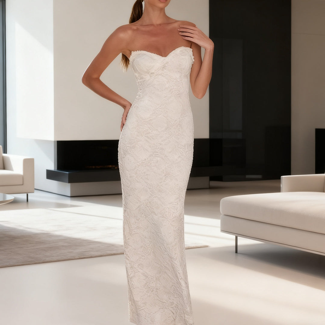 Damen Elegantes Spitzen-Maxikleid mit figurbetontem Design und süßem Rückenausschnitt Echo Archiv