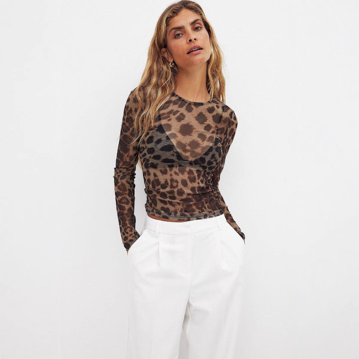 Damen langärmliges Shirt mit transparentem Leopardenmuster Echo Archiv