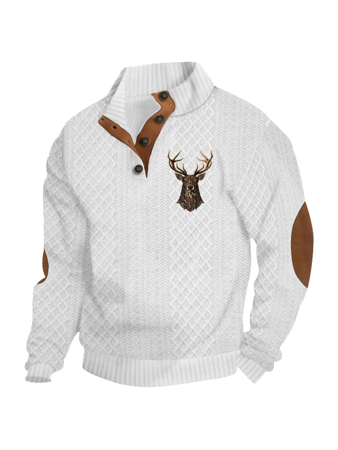 Herren nan Heritage-Strukturpullover mit Stehkragen Lederimitat-Besatz Ellenbogen-Patches und Halbknopfleiste Echo Archiv