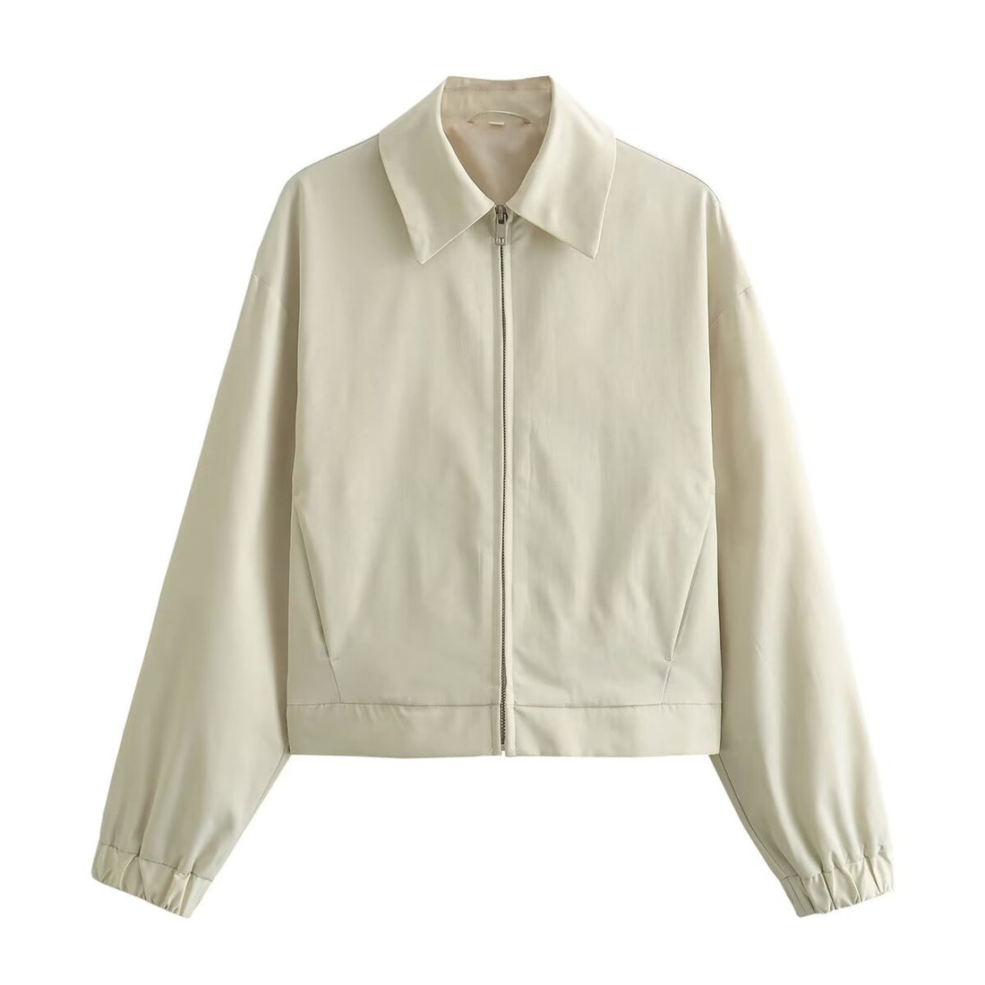 Damen leichte Oversize-Blousonjacke mit durchgehendem Reißverschluss, Hemdkragen und elastischen Ärmelbündchen – Célinea