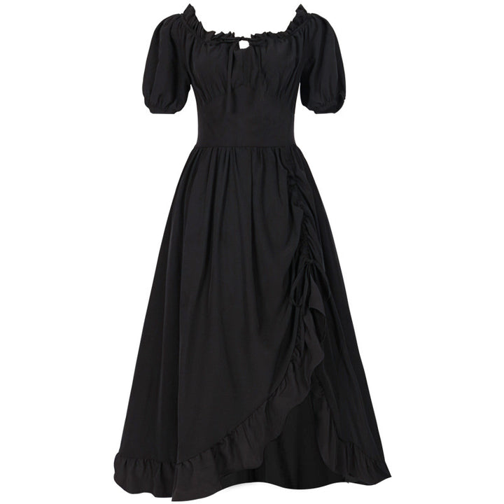 Damen romantisches Maxikleid mit Carmen-Ausschnitt, Puffärmeln, tailliertem Mieder und seitlicher Raffung – Valéora