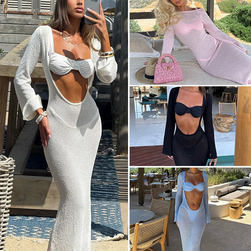 Damen Elegante und luftige Strandrobe mit tiefem V-Ausschnitt und seidigem Finish Echo Archiv