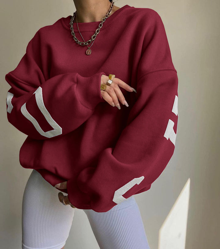 Damen Oversized Sweatshirt mit Blockprint-Ärmeln und weitem Drop-Shoulder-Schnitt Echoarchiv