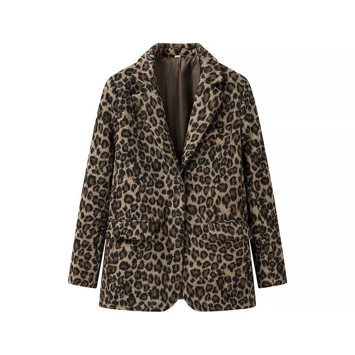 Damen Leopardenprint Bouclé-Blazer mit Reverskragen und aufgesetzten Pattentaschen Echo Archiv