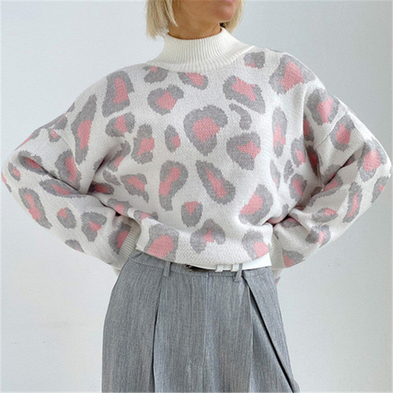 Damen Oversize Rollkragenpullover mit Leo-Jacquard und Rippbündchen Echoarchiv