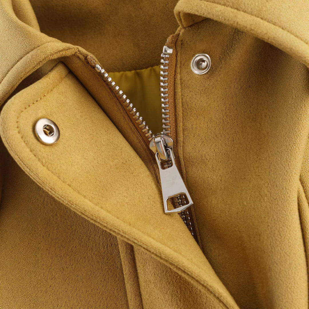Damen Cropped Boxy Jacke in Velourslederoptik mit Hemdkragen Echoarchiv