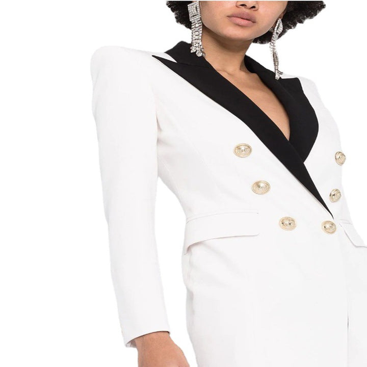 Damen Abendliches Blazerkleid‑Maxi mit Kontrastrevers und Beinschlitz Echoarchiv