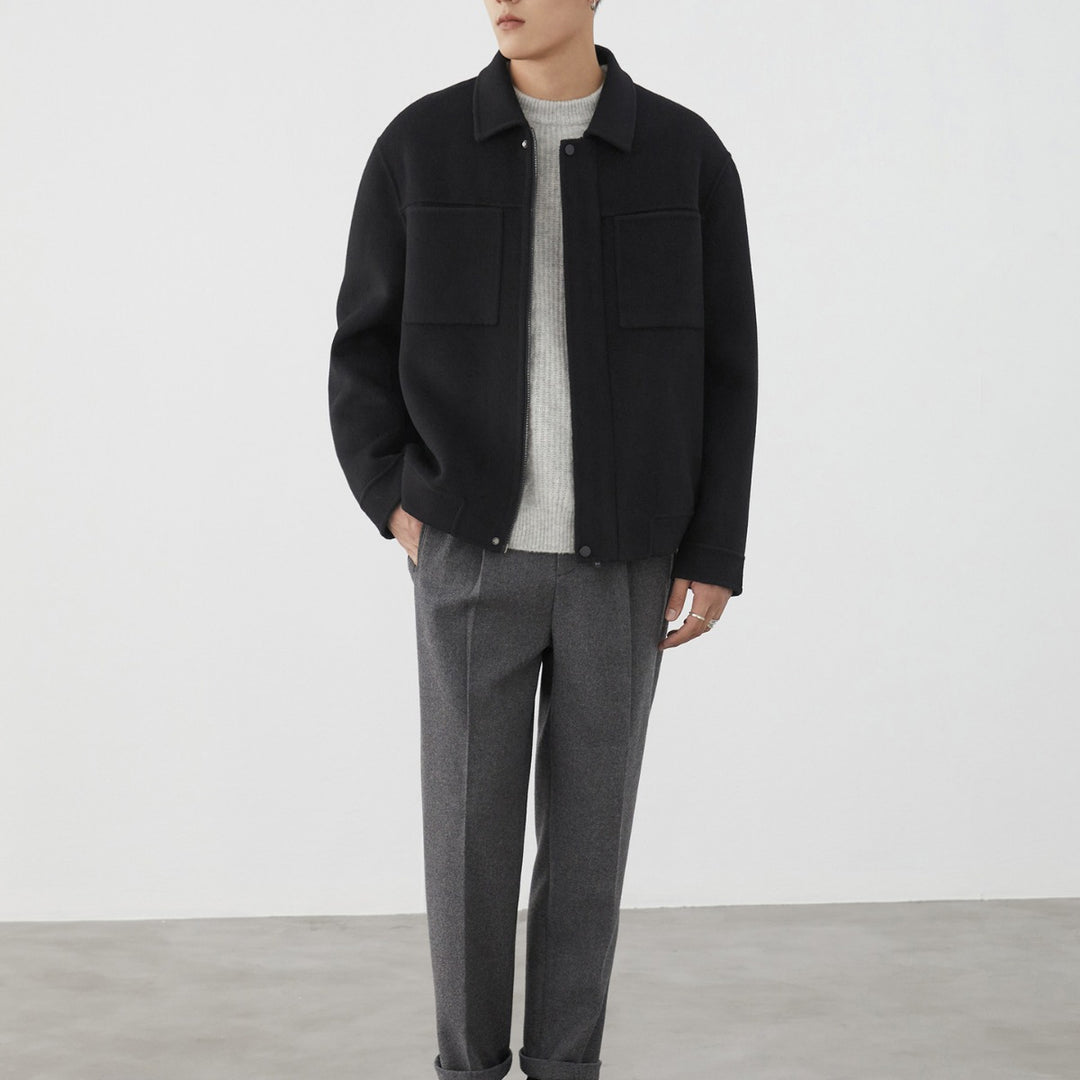 Herren Kurzjacke aus Wollmix mit Kastenform, Brusttaschen und verdecktem Reißverschluss Echoarchiv