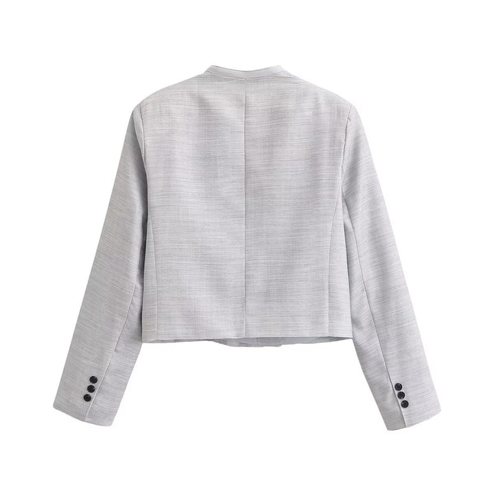 Damen kragenloser Cropped-Blazer mit kastiger Silhouette und Doppelknopfreihe Echo Archiv