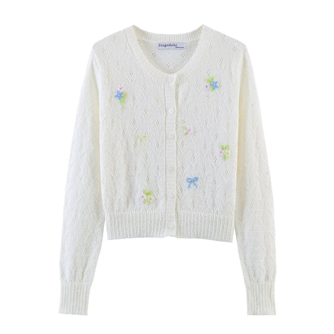 Damen Feiner Strick-Cardigan mit Blumenstickerei und tailliertem Saum Echoarchiv