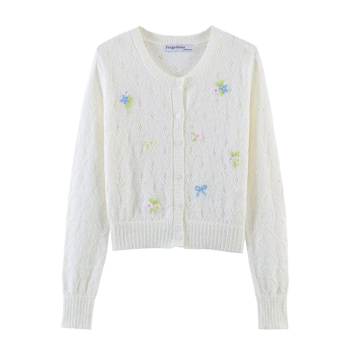 Damen Feiner Strick-Cardigan mit Blumenstickerei und tailliertem Saum Echoarchiv