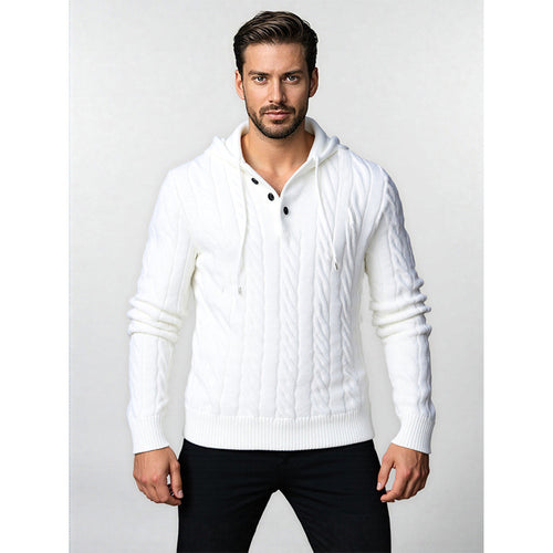 Herren Strickpullover mit Kapuze und Zopfmuster Echoarchiv