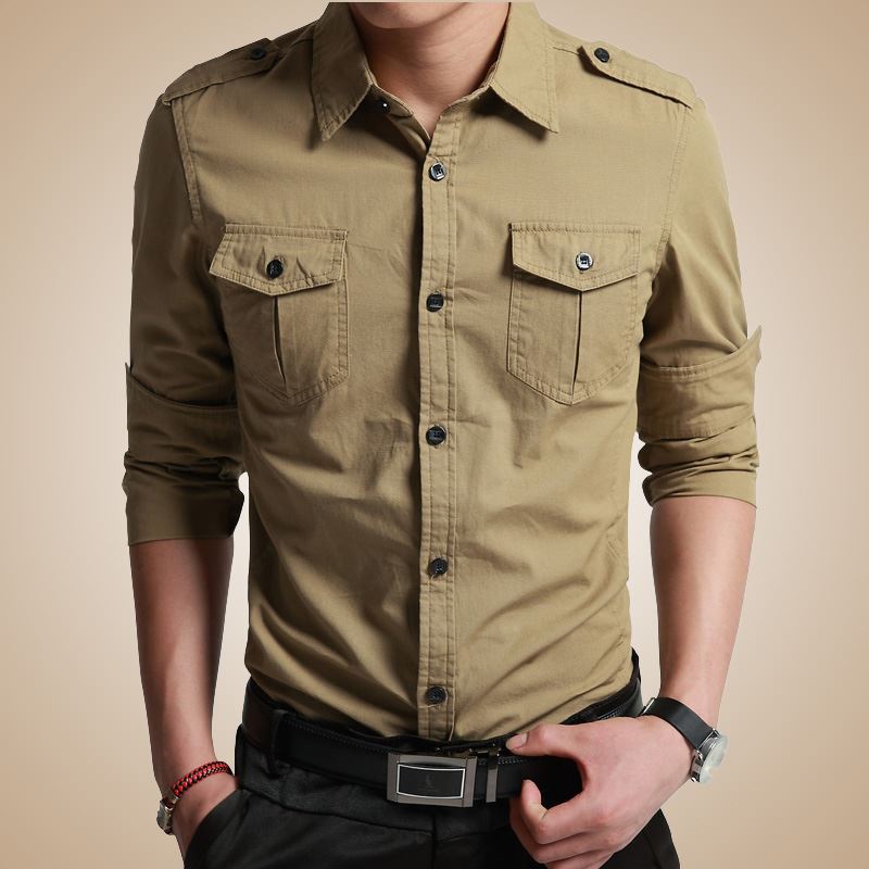 Herren Slim‑Fit Utility‑Hemd mit Schulterklappen und Pattentaschen Echo Archiv