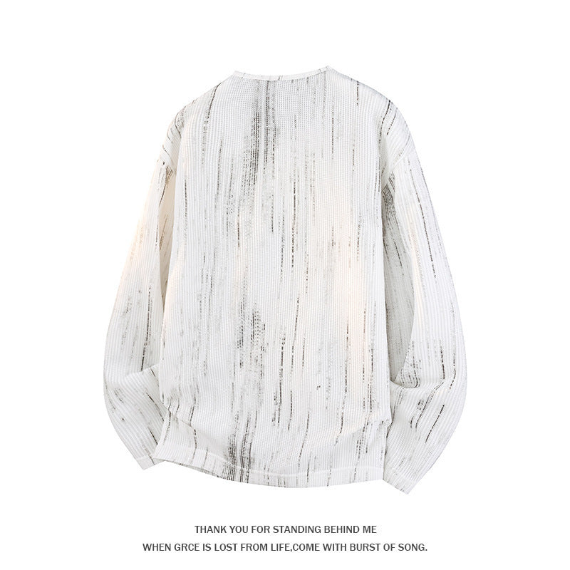 Herren Oversize Strickpullover mit Henley-Ausschnitt und feiner Strukturstreifen Echoarchiv