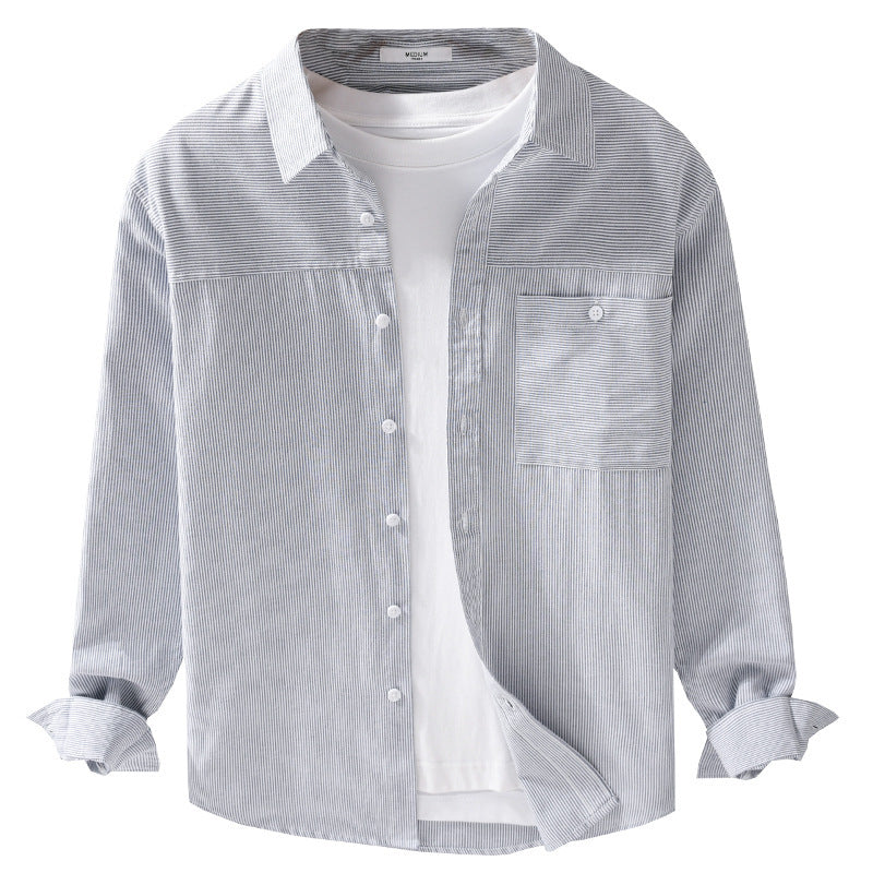 Herren Feines Nadelstreifen-Layering-Overshirt aus leichtem Baumwollmix mit aufgesetzter Brusttasche Echoarchiv