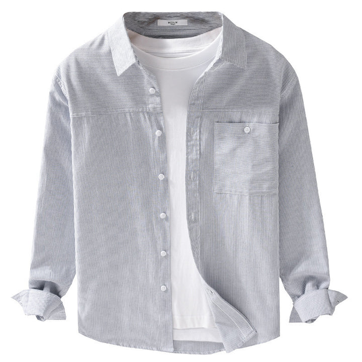 Herren Feines Nadelstreifen-Layering-Overshirt aus leichtem Baumwollmix mit aufgesetzter Brusttasche Echoarchiv