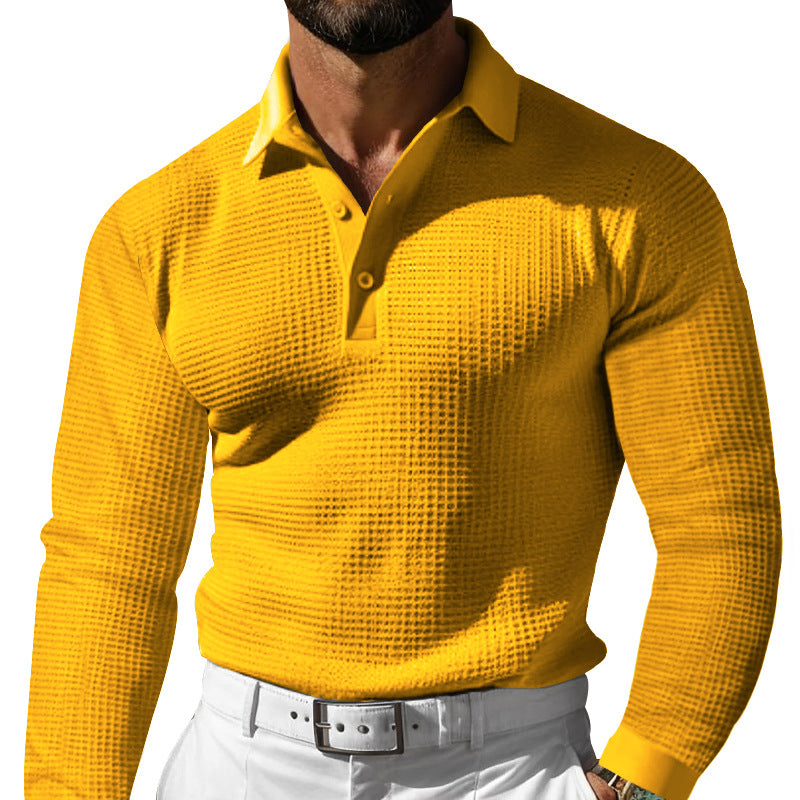 Herren Waffelstruktur-Poloshirt mit Langarm, Slim-Fit und Kentkragen Echoarchiv