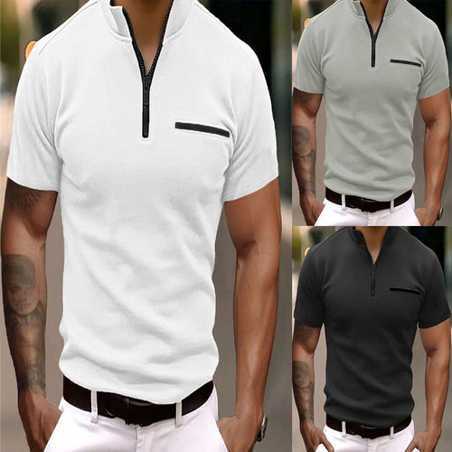Herren Kurzarm Zip-T-Shirt mit praktischer Brusttasche – Marzano