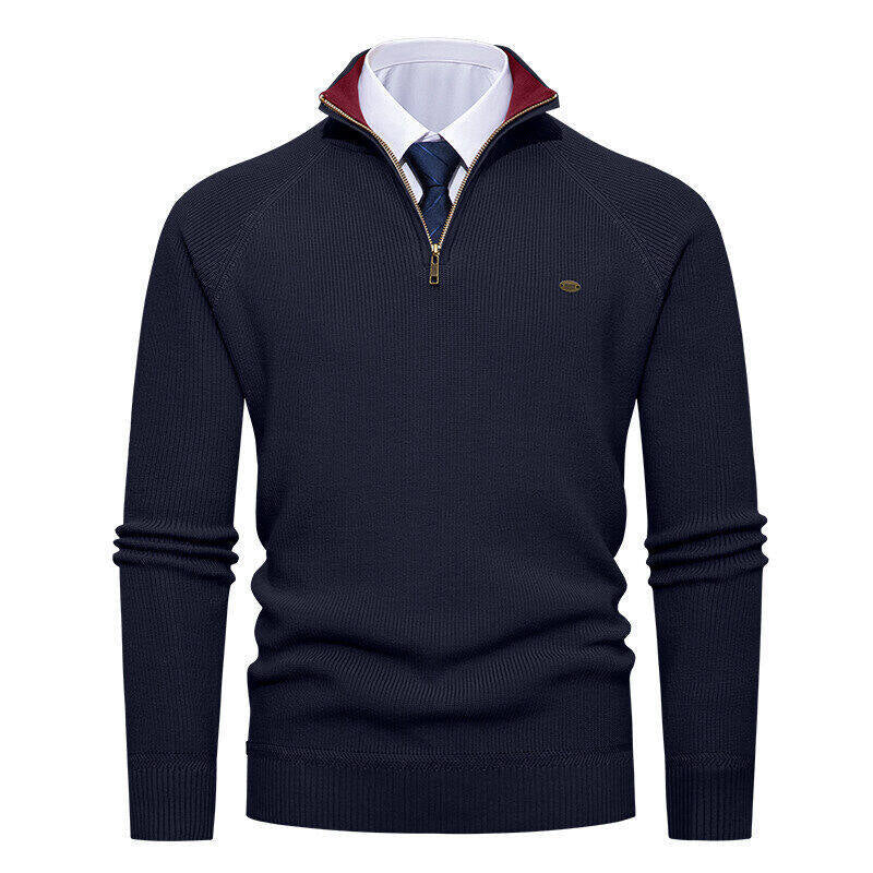 Herren eleganter Strickpullover mit Stehkragen und Reißverschluss Echoarchiv