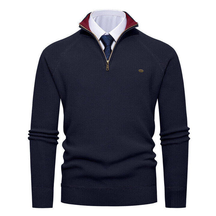 Herren eleganter Strickpullover mit Stehkragen und Reißverschluss Echoarchiv
