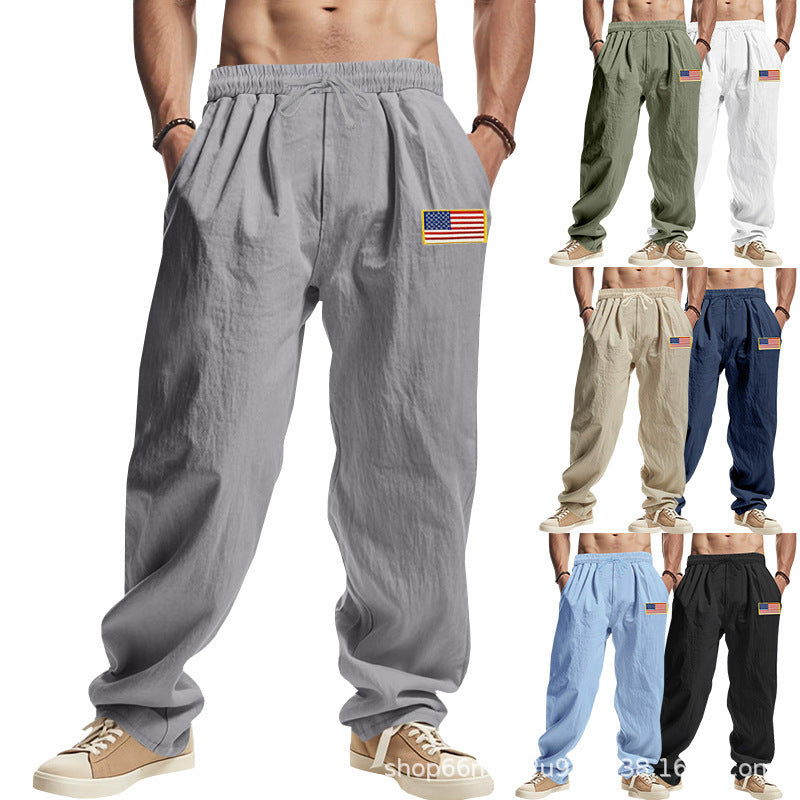 Herren Bequeme Freizeithose mit elastischem Bund und USA-Flaggenapplikation Echoarchiv
