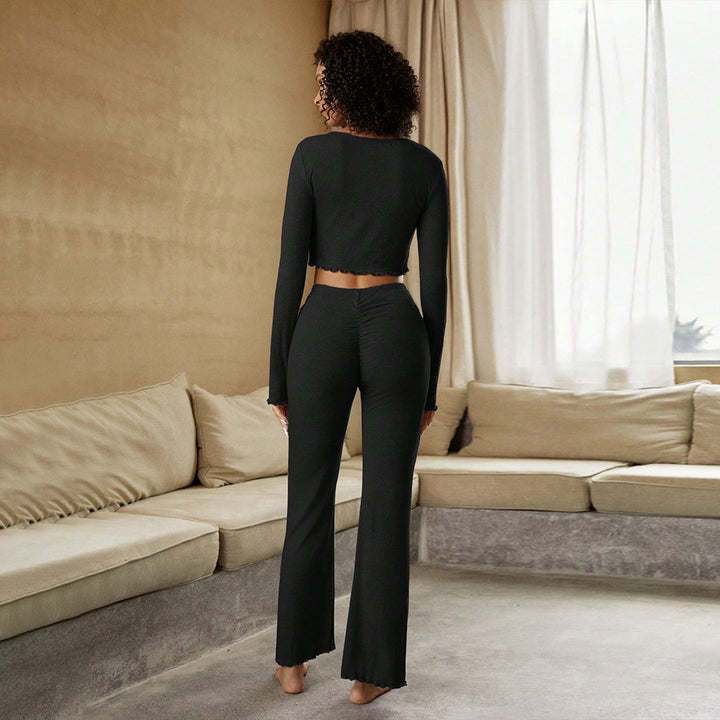 Damen geripptes Lounge-Set mit Cropped-Longsleeve und Highwaist-Leggings – Avérine