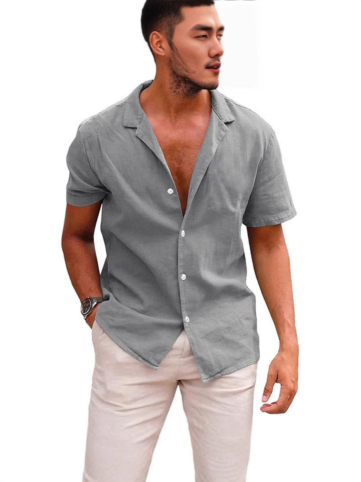 Herren Kurzarmhemd im lässigen Leinen-Stil mit hochwertiger Knopfdetails Echoarchiv