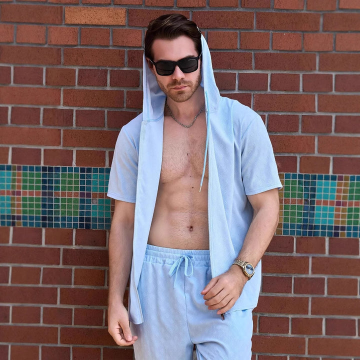 Herren Atmungsaktives Hoodie-Shirt mit kurzem Arm und durchgehendem Reißverschluss Echoarchiv