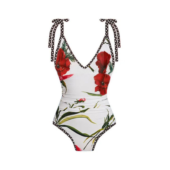 Damen Einteiler Badeanzug mit floralen Akzenten und passendem Wickelrock Echo Archiv