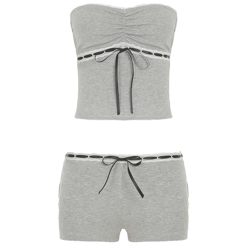 Damen Schlafanzug Set mit Spitzenakzenten und romantischem Druck Echo Archiv