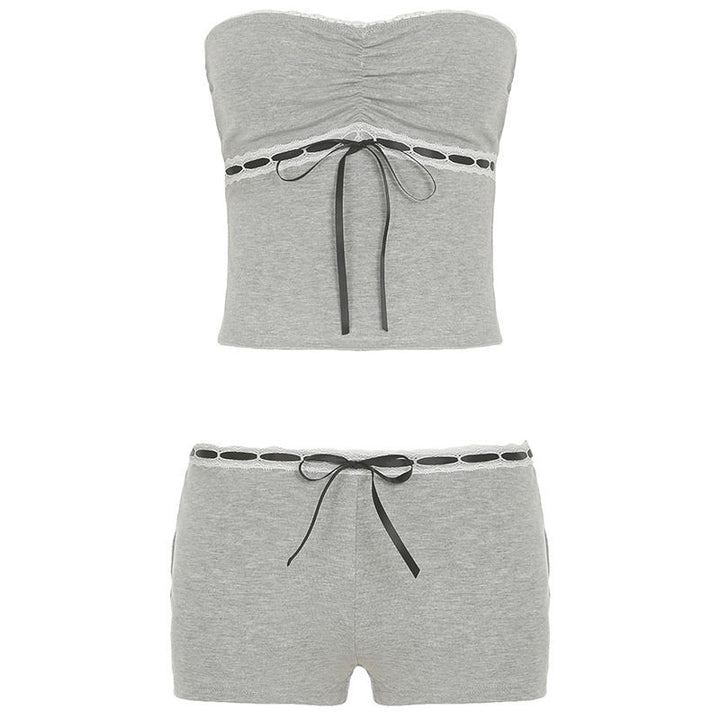 Damen Schlafanzug Set mit Spitzenakzenten und romantischem Druck Echo Archiv