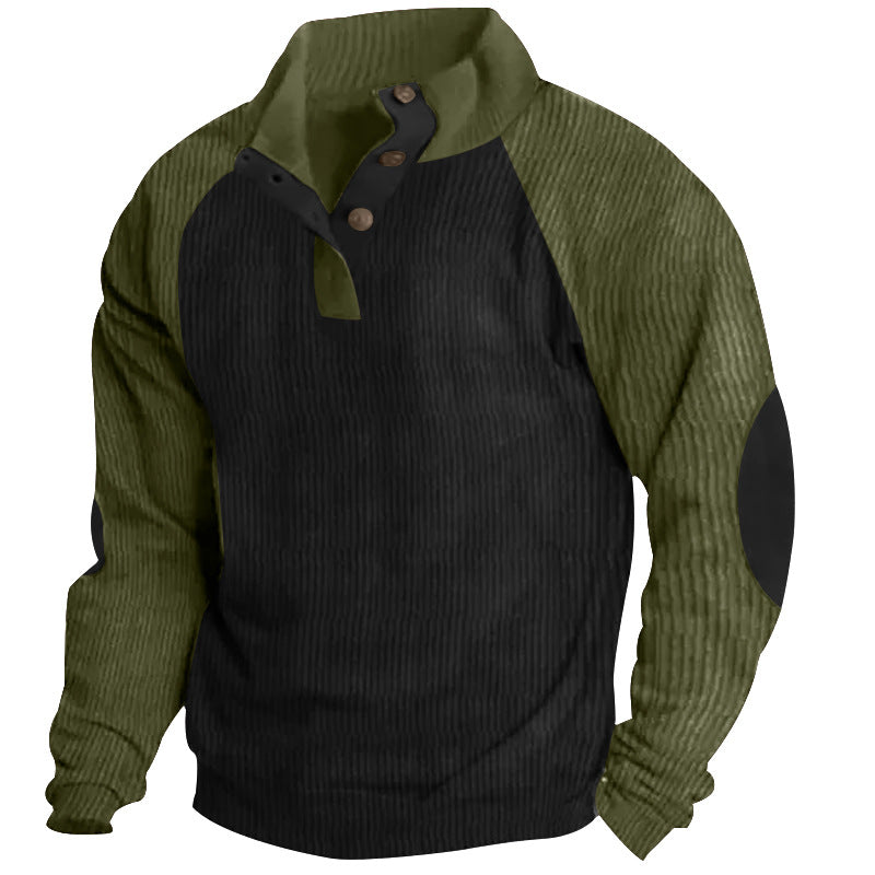 Herren nan strukturiertes Henley-Sweatshirt mit Stehkragen, Raglanärmeln und Ellbogenpatches Echo Archiv