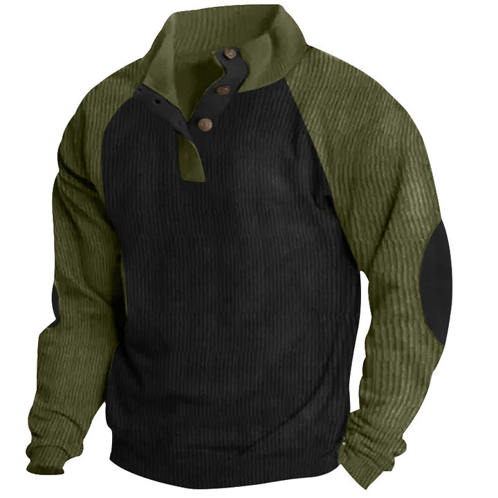 Herren nan strukturiertes Henley-Sweatshirt mit Stehkragen, Raglanärmeln und Ellbogenpatches Echo Archiv