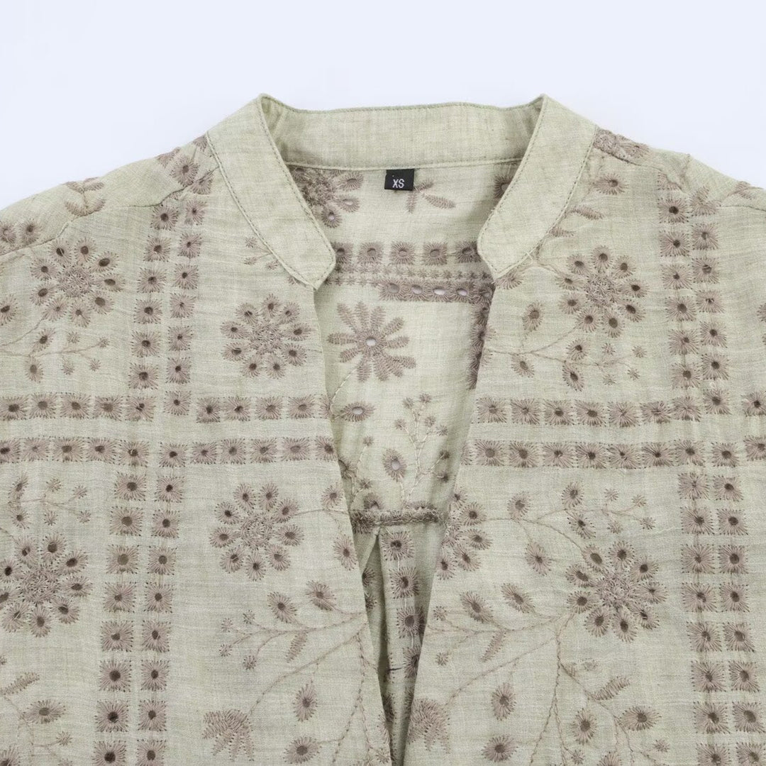 Damen Bestickte leichte kastige Übergangsjacke mit V-Ausschnitt Echoarchiv