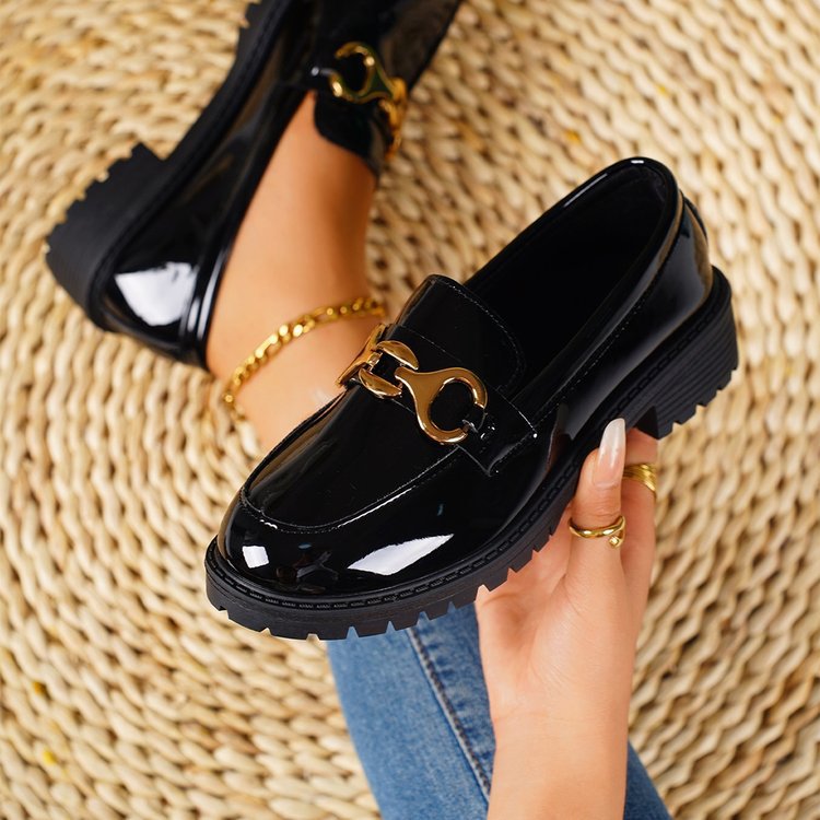 Damen nan elegante Lack-Plateau-Loafer mit dekorativer Schleife und profilierter Gummisohle Echo Archiv