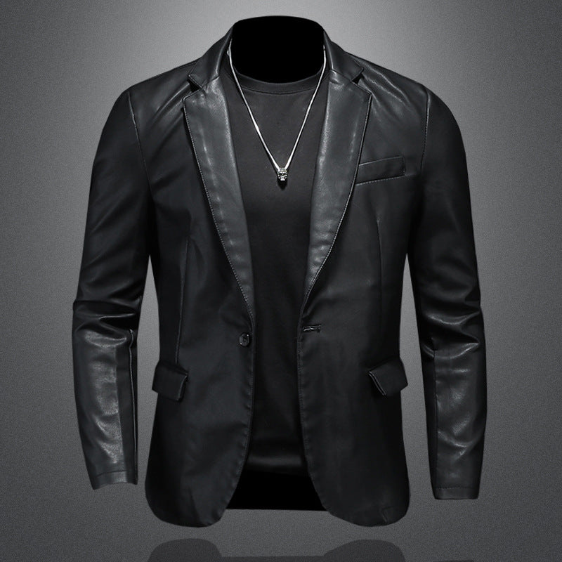 Herren Lederblazer im Slim-Fit mit Reverskragen und kontrastierenden Ledereinsätzen – Tianoro
