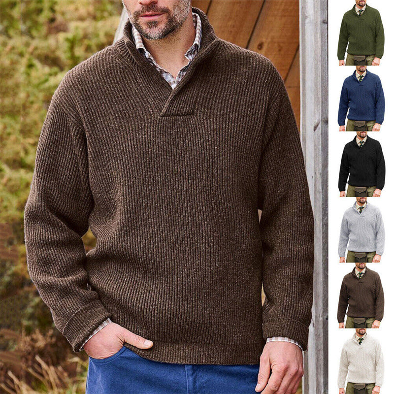 Herren Rippenstrick-Pullover mit Schalkragen und kurzem V-Ausschnitt Echo Archiv