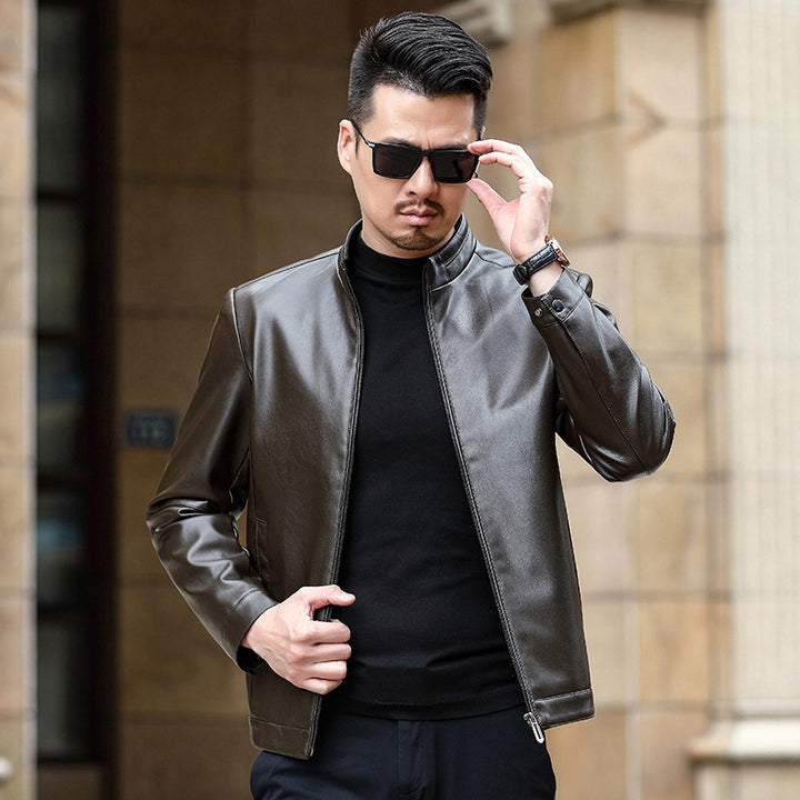 Herren Lederimitat-Übergangsjacke mit Stehkragen und verdecktem Reißverschluss – Valtoré