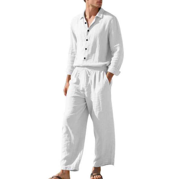 Herren lässiger Leinen-Anzug mit elastischem Bund und Komfortpassform Echoarchiv