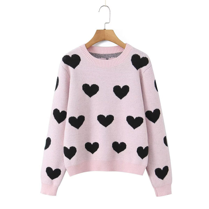 Damen Oversize-Strickpullover mit Herz‑Jacquard und Rundhalsausschnitt Echoarchiv