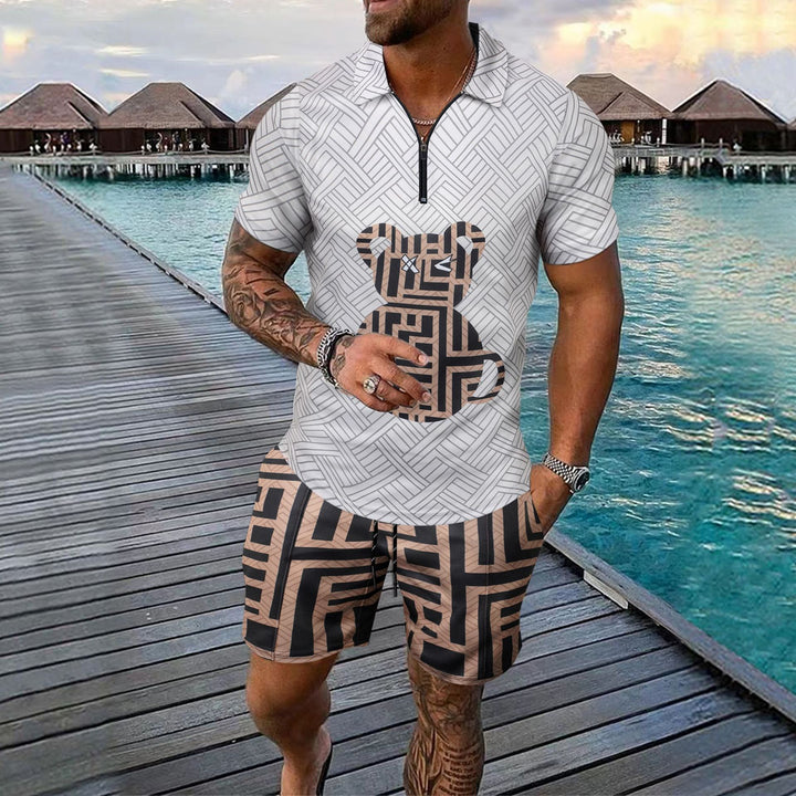 Herren modischer Kurzarm-Jumpsuit mit kreativem geometrischem Muster Echoarchiv