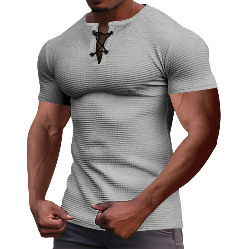 Herren nan Kurzarmshirt mit Schnürkragen, Metallösen und feinem Strukturjersey Echo Archiv