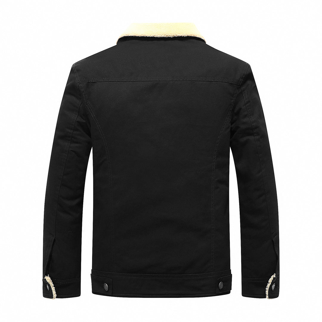 Herren Gefütterte Sherpa‑Truckerjacke mit Kunstfellkragen und Pattentaschen – Taviero