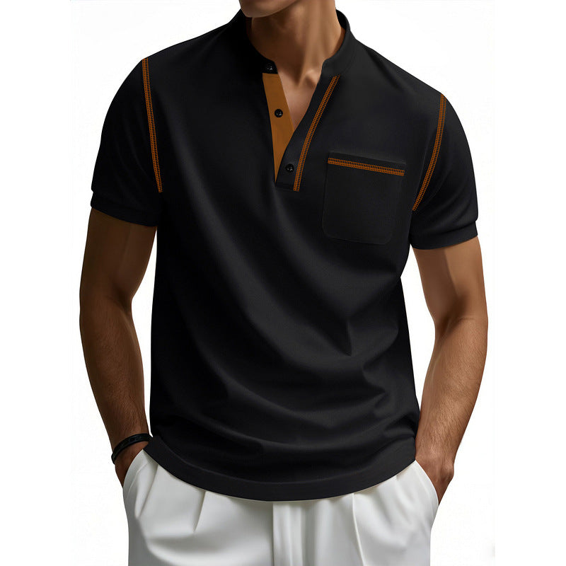 Herren Polo-Shirt mit modischem Henley-Kragen und praktischer Brusttasche Echoarchiv
